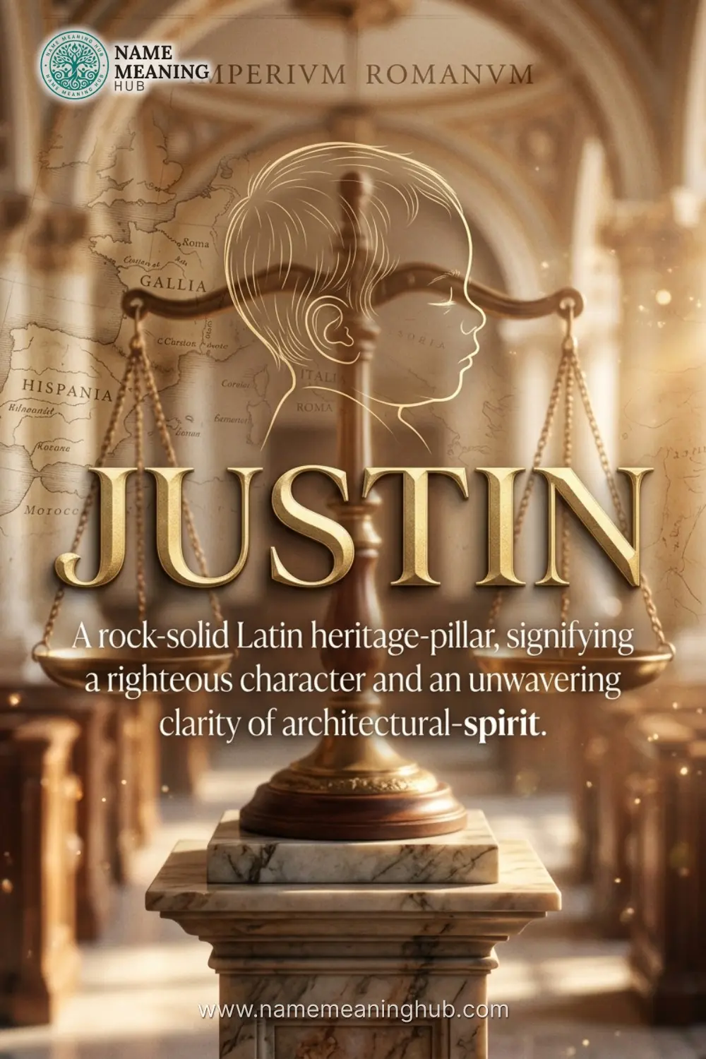 Meaning of the name Justin: A rock-solid Latin heritage-pillar, signifying a righteous character and an unwavering clarity of architectural-spirit.