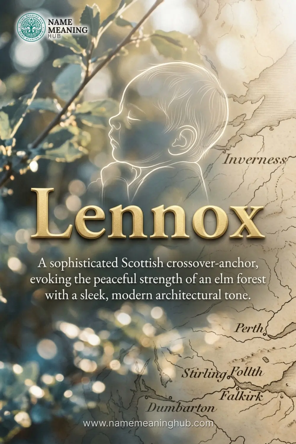 Meaning of the name Lennox: A sophisticated Scottish crossover-anchor, evoking the peaceful strength of an elm forest with a sleek, modern architectural tone.