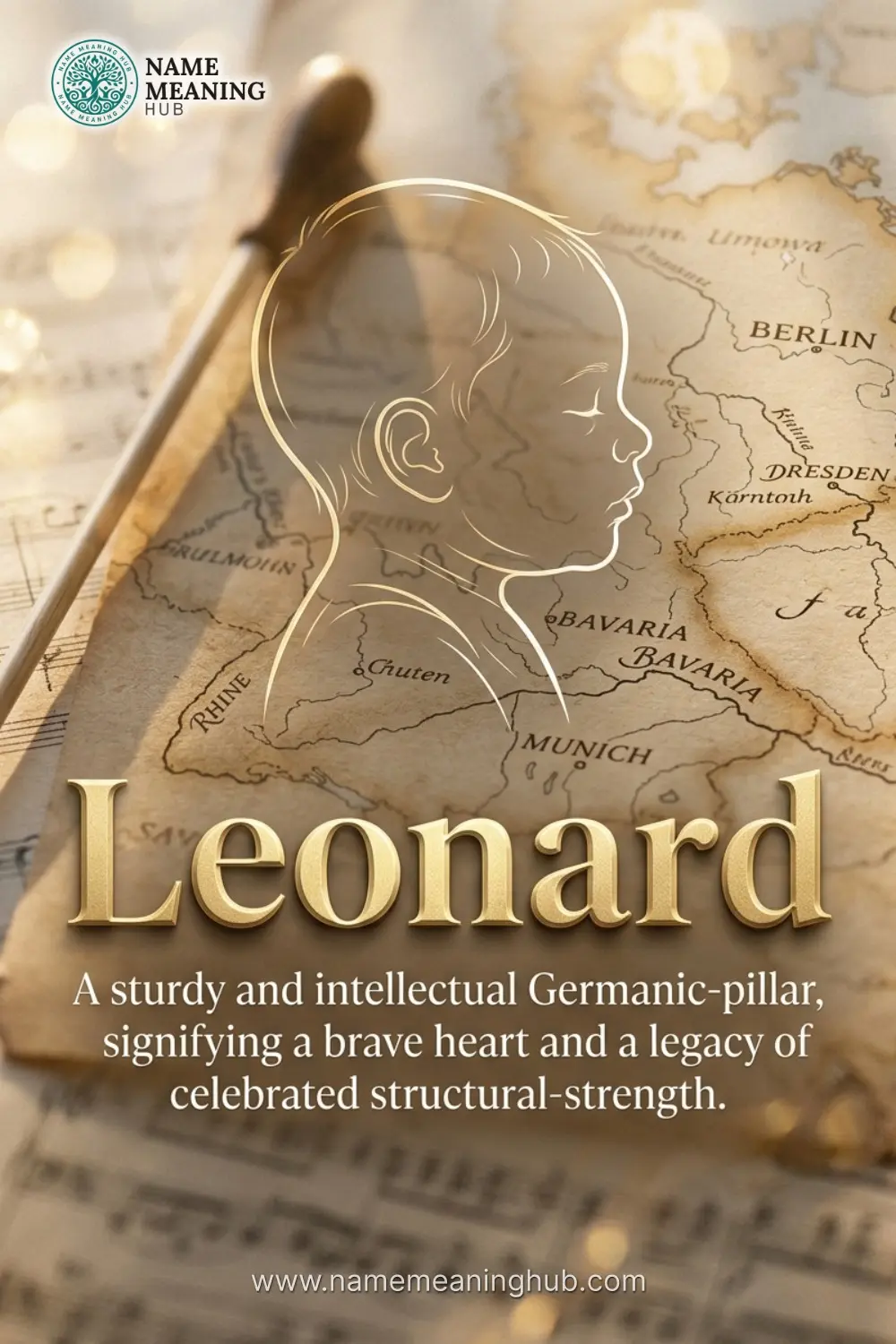 Meaning of the name Leonard: A sturdy and intellectual Germanic-pillar, signifying a brave heart and a legacy of celebrated structural-strength.