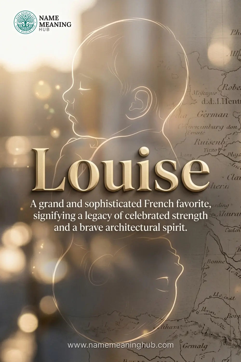 Meaning of the name Louise: A grand and sophisticated French favorite, signifying a legacy of celebrated strength and a brave architectural spirit.