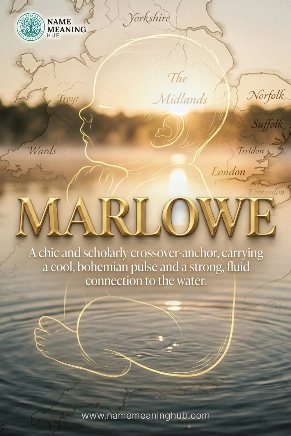 Meaning of the name Marlowe: A chic and scholarly crossover-anchor, carrying a cool, bohemian pulse and a strong, fluid connection to the water.
