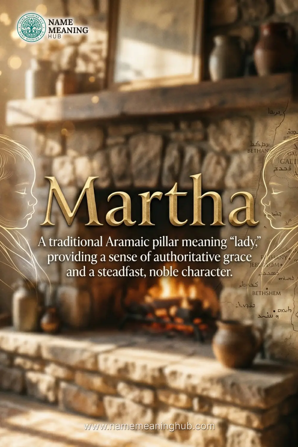Meaning of the name Martha: A traditional Aramaic pillar meaning "lady," providing a sense of authoritative grace and a steadfast, noble character.