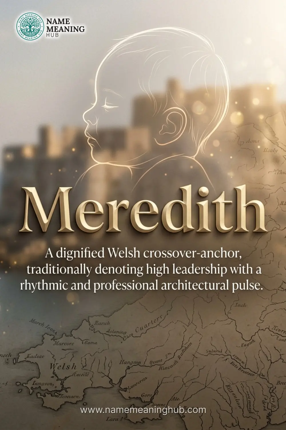 Meaning of the name Meredith: A dignified Welsh crossover-anchor, traditionally denoting high leadership with a rhythmic and professional architectural pulse.