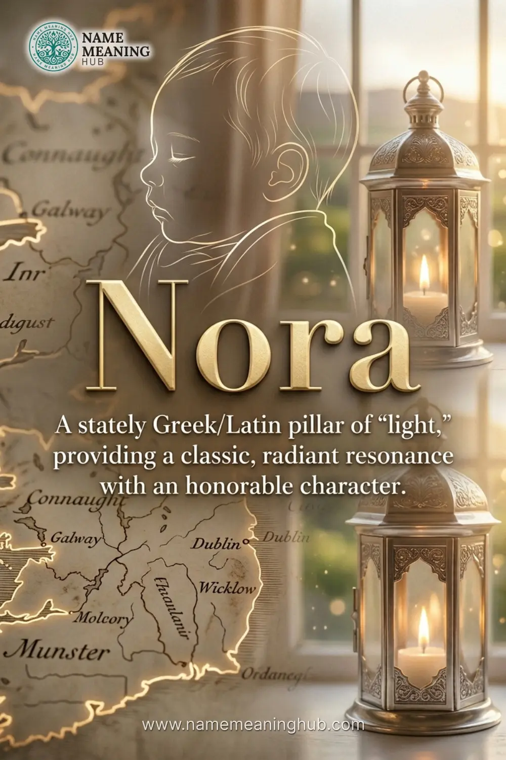 Meaning of the name Nora: A stately Greek/Latin pillar of "light," providing a classic, radiant resonance with an honorable character.
