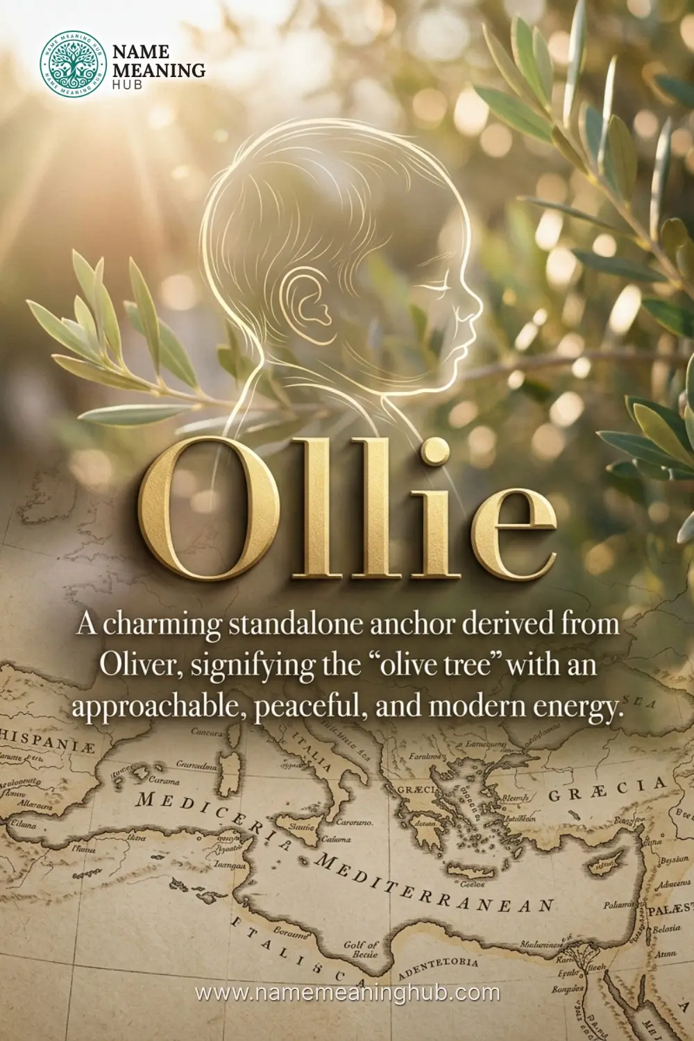 Meaning of the name Ollie: A charming standalone anchor derived from Oliver, signifying the "olive tree" with an approachable, peaceful, and modern energy.