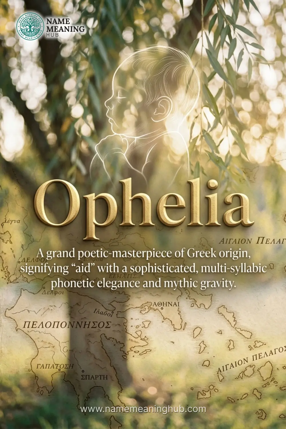 Meaning of the name Ophelia: A grand poetic-masterpiece of Greek origin, signifying "aid" with a sophisticated, multi-syllabic phonetic elegance and mythic gravity.