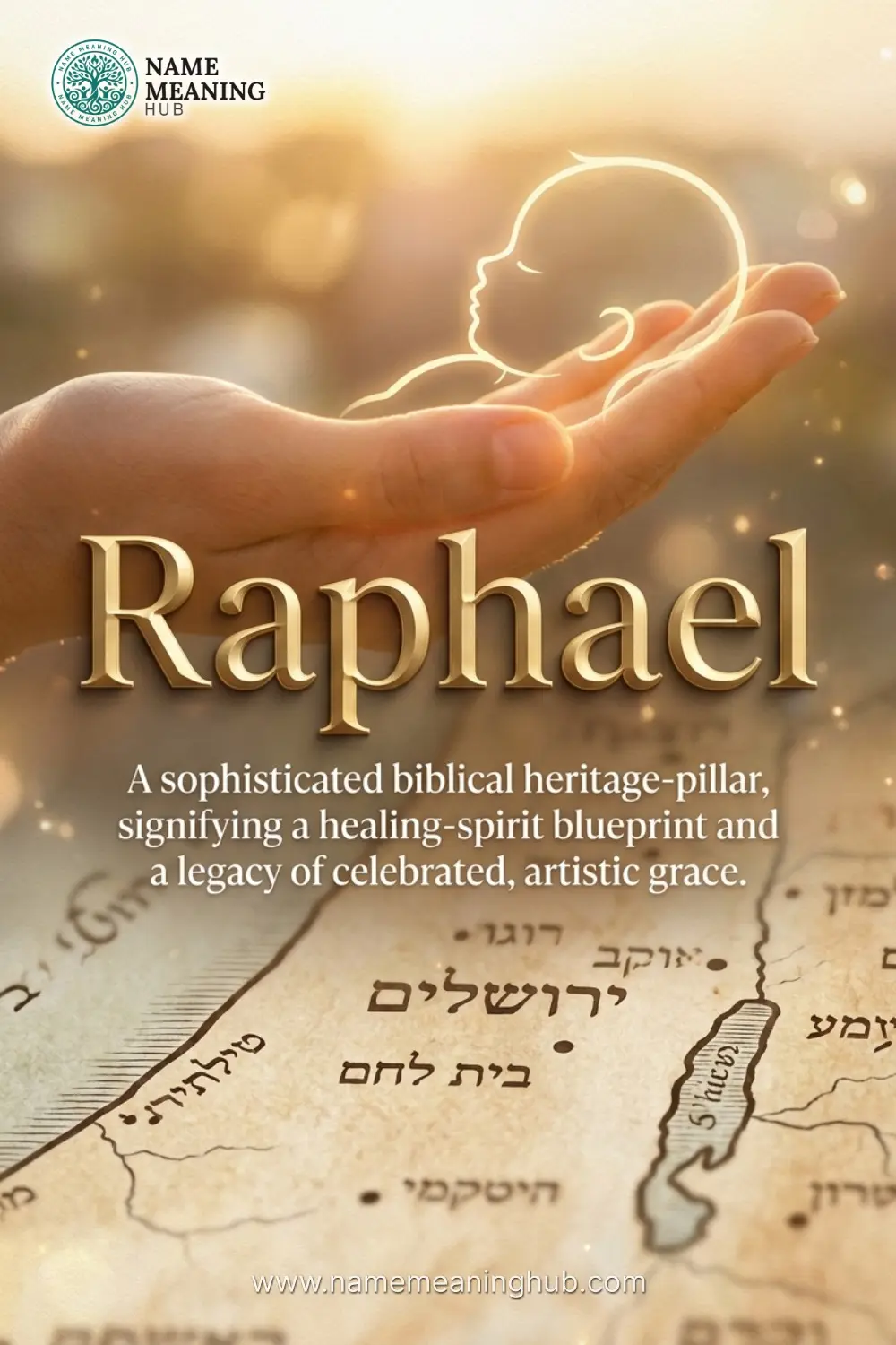 Meaning of the name Raphael: A sophisticated biblical heritage-pillar, signifying a healing-spirit blueprint and a legacy of celebrated, artistic grace.
