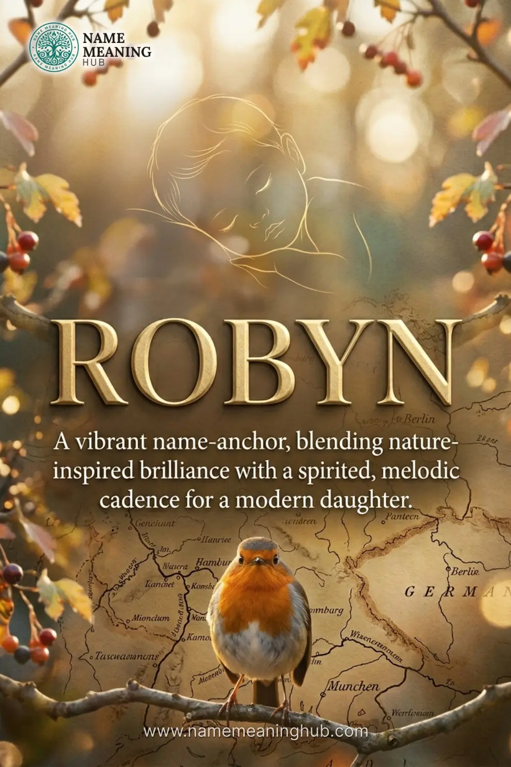 Meaning of the name Robyn: A vibrant fame-anchor, blending nature-inspired brilliance with a spirited, melodic cadence for a modern daughter.