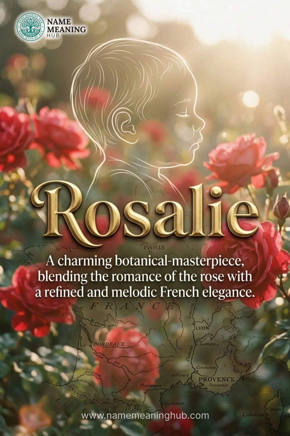 Meaning of the name Rosalie: A charming botanical-masterpiece, blending the romance of the rose with a refined and melodic French elegance.