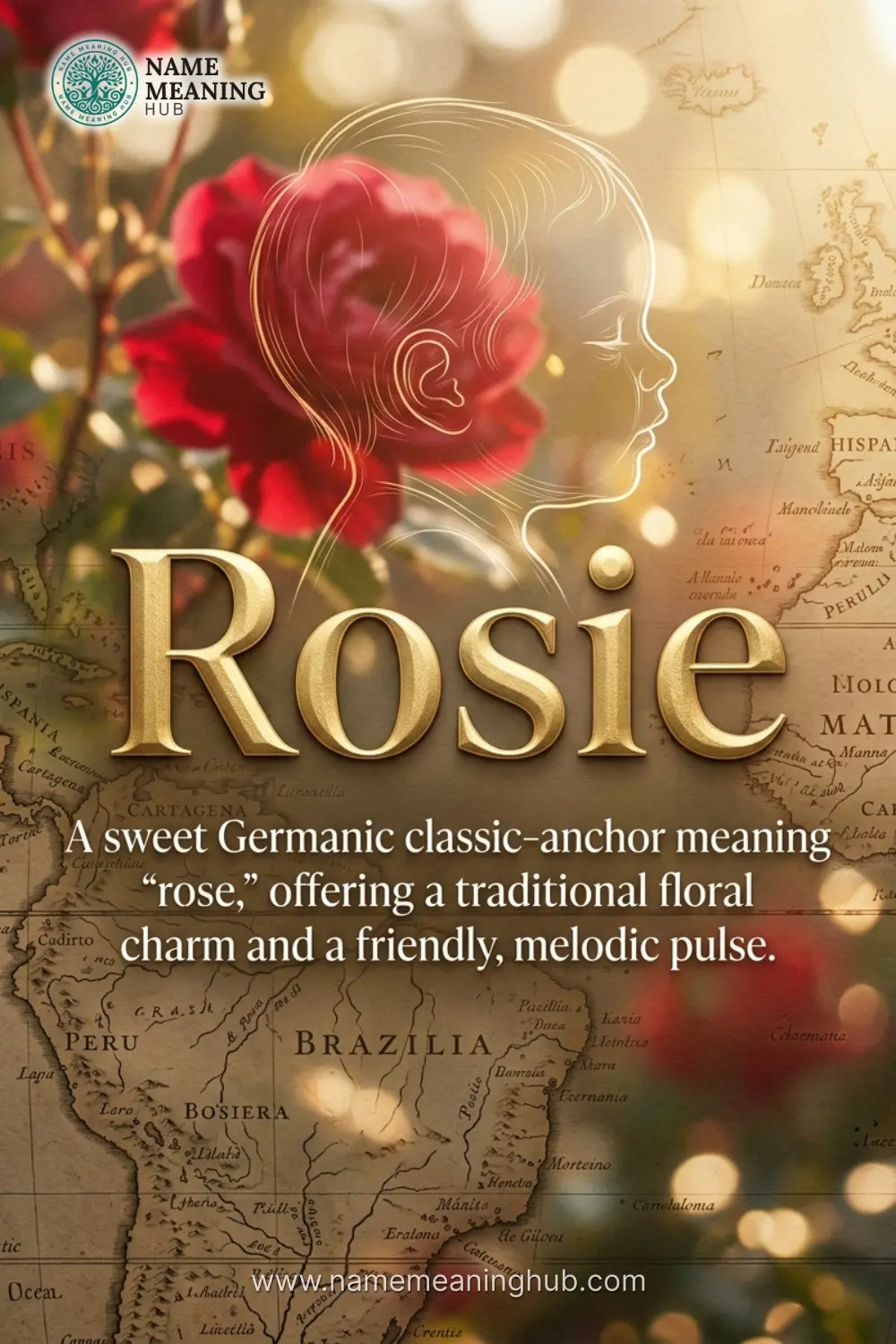 Meaning of the name Rosie: A sweet Germanic classic-anchor meaning "rose," offering a traditional floral charm and a friendly, melodic pulse.