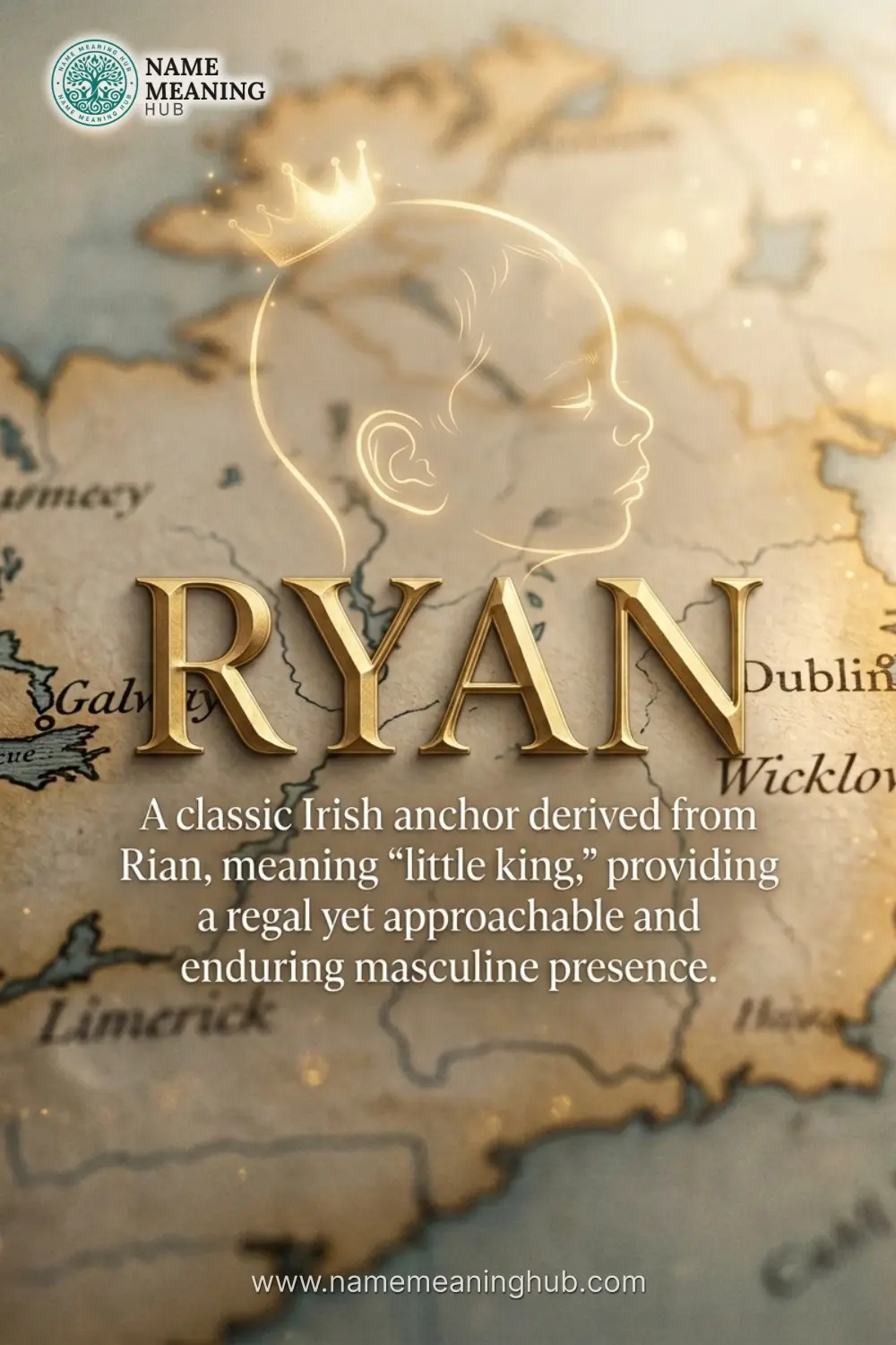 Meaning of the name Ryan: A classic Irish anchor derived from Rian, meaning "little king," providing a regal yet approachable and enduring masculine presence.