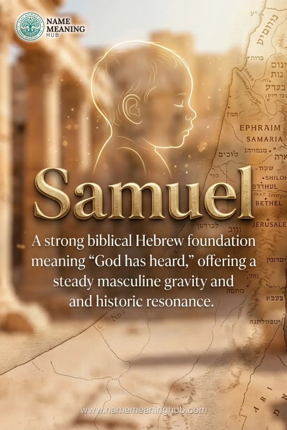 Meaning of the name Samuel: A strong biblical Hebrew foundation meaning "God has heard," offering a steady masculine gravity and historic resonance.