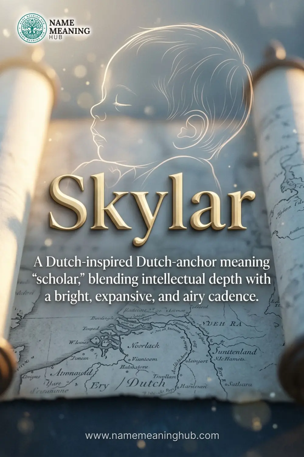 Meaning of the name Skylar: A Dutch-inspired Dutch-anchor meaning "scholar," blending intellectual depth with a bright, expansive, and airy cadence.