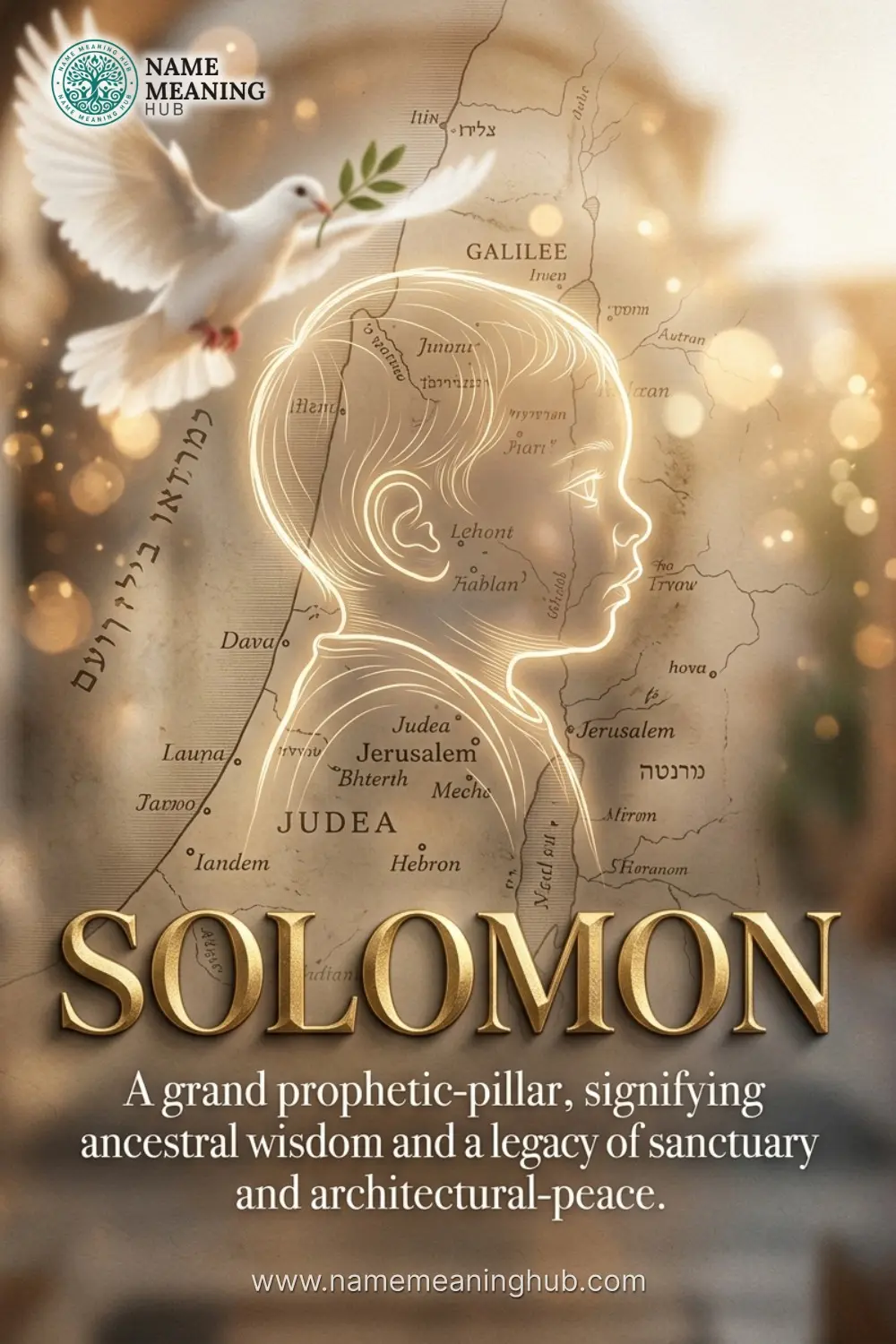 Meaning of the name Solomon: A grand prophetic-pillar, signifying deep ancestral wisdom and a legacy of sanctuary and architectural-peace.