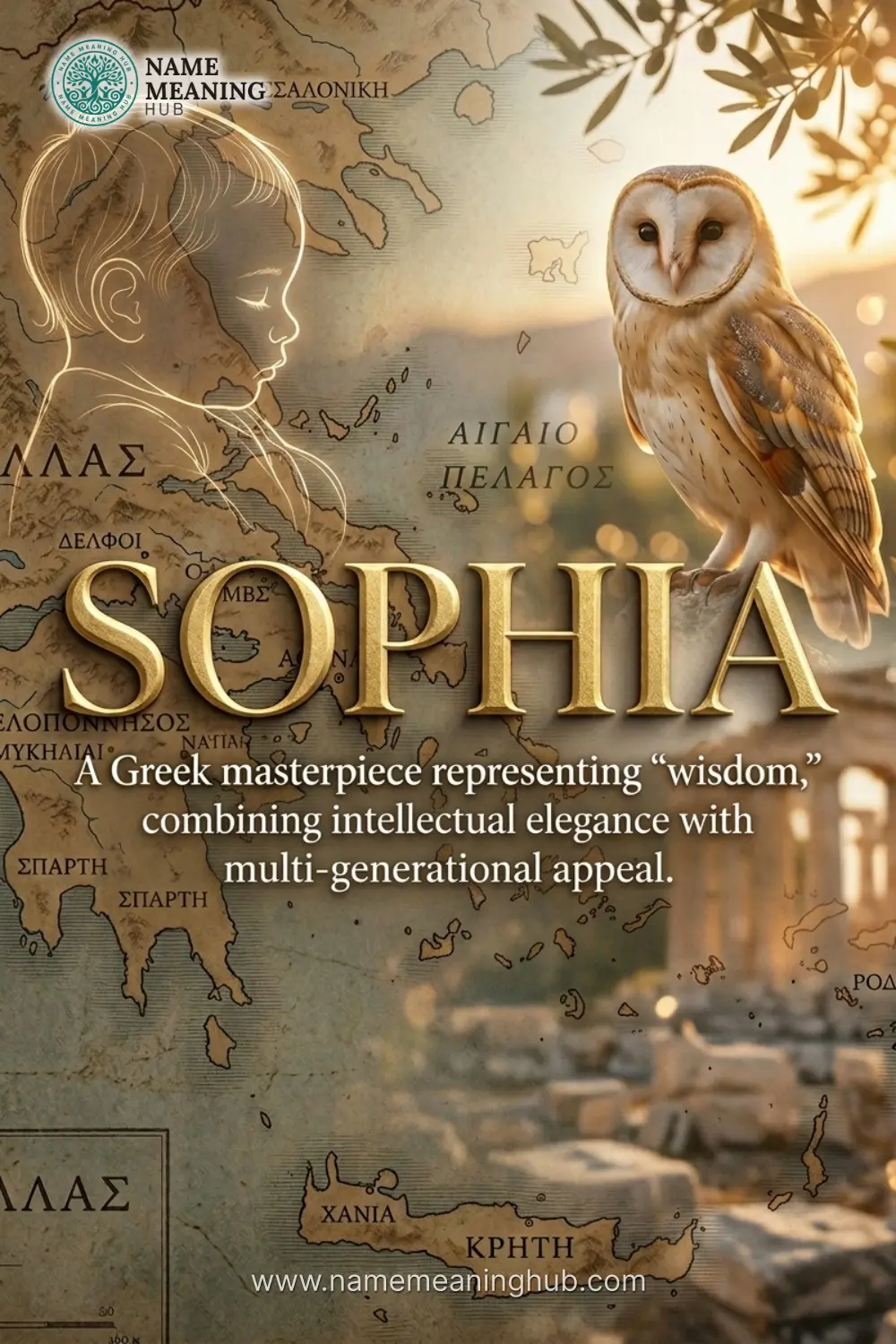 Meaning of the name Sophia: A Greek masterpiece representing "wisdom," combining intellectual elegance with a sophisticated, multi-generational appeal.