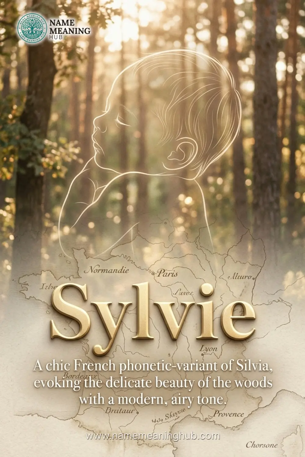 Meaning of the name Sylvie: A chic French phonetic-variant of Silvia, evoking the delicate beauty of the woods with a modern, airy tone.