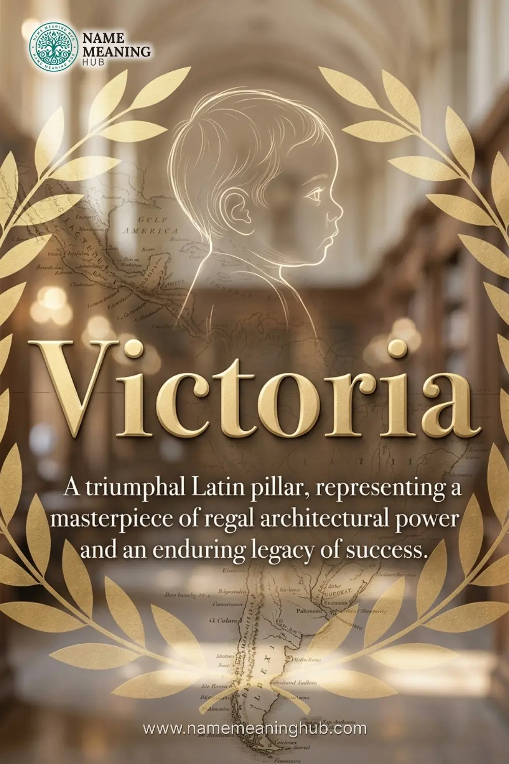 Meaning of the name Victoria: A triumphal Latin pillar, representing a masterpiece of regal architectural power and an enduring legacy of success.