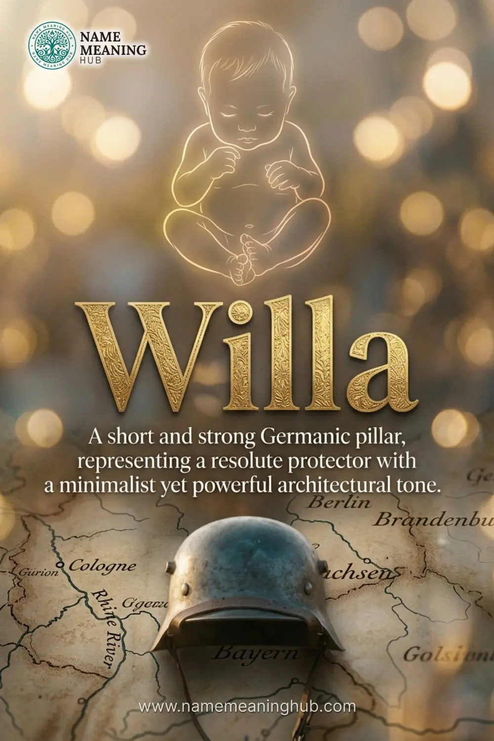Meaning of the name Willa: A short and strong Germanic pillar, representing a resolute protector with a minimalist yet powerful architectural tone.