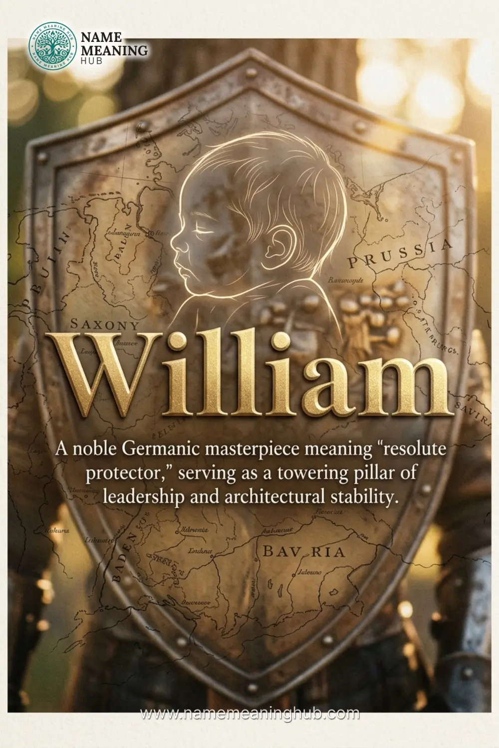 Meaning of the name William: A noble Germanic masterpiece meaning "resolute protector," serving as a towering pillar of leadership and architectural stability.