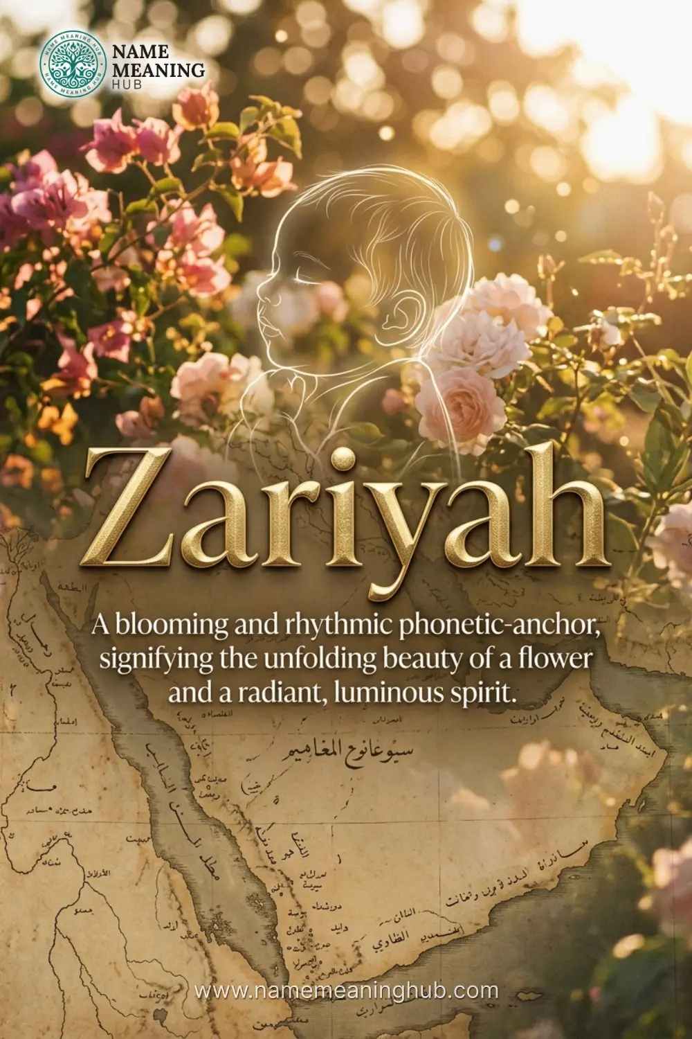 Meaning of the name Zariyah: A blooming and rhythmic phonetic-anchor, signifying the unfolding beauty of a flower and a radiant, luminous spirit.
